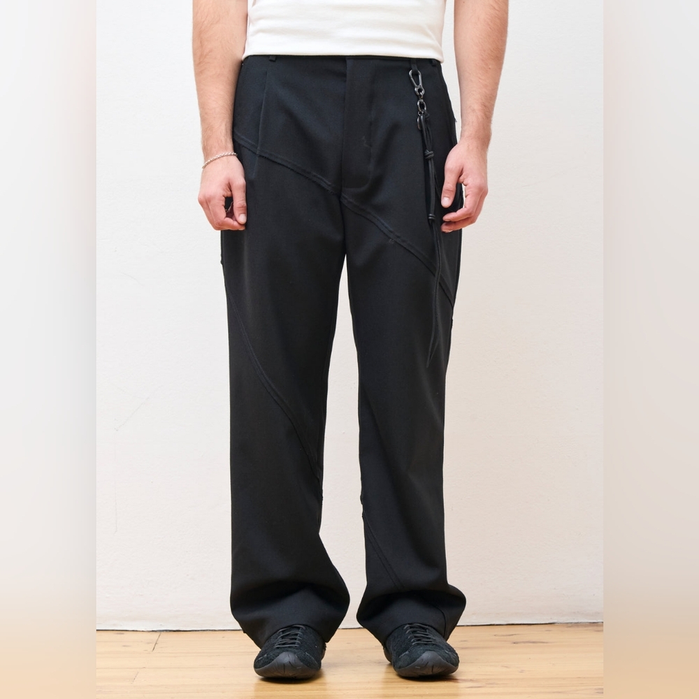 Song For The Mute "Slash" Loose Pleated Pant in Black, 100% Japanese Wool